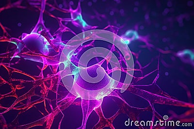 Electric Synapses: A Neon Close-Up of Neural Networks, Generative AI Cartoon Illustration