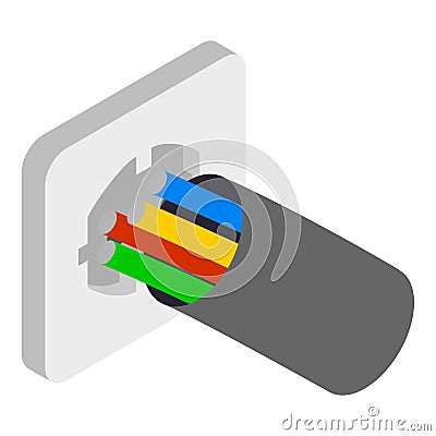 Electric technology icon isometric vector. Multicolored electric cabel socket Stock Photo