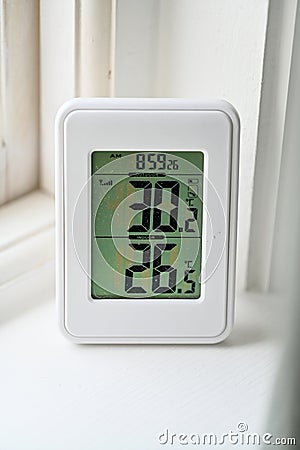 electric thermometer shows the degrees in Celcius Stock Photo