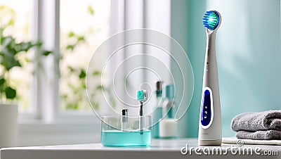 Electric toothbrush the bathroom personal hygiene lifestyle Stock Photo