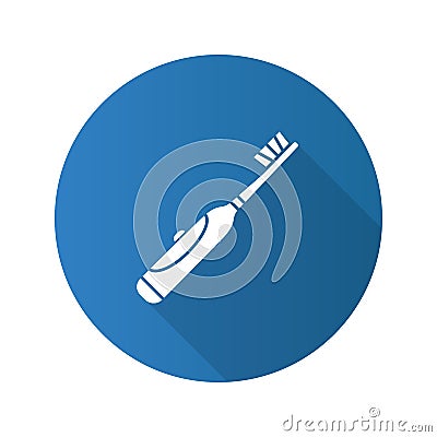 Electric toothbrush flat design long shadow glyph icon Vector Illustration