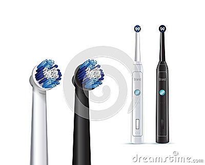 Electric toothbrush. Vector illustration of realistic brush and whole electric toothbrushes Vector Illustration