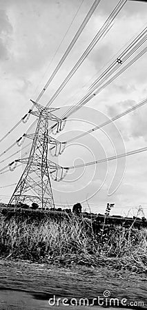 Electric tower carrying electric current. Stock Photo