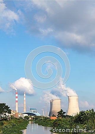 Electric tower and the cooling tower Stock Photo