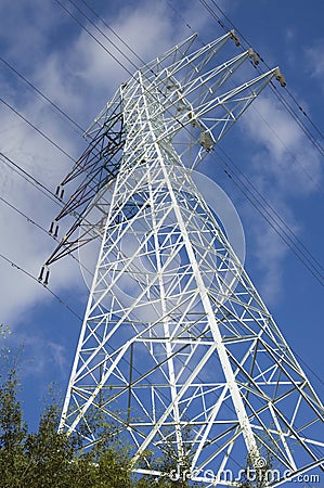 Electric Tower with high voltage cable Stock Photo