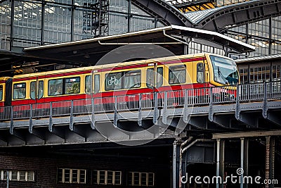Electric Train Arrived on U-Bahn Station in Berlin Stock Photo