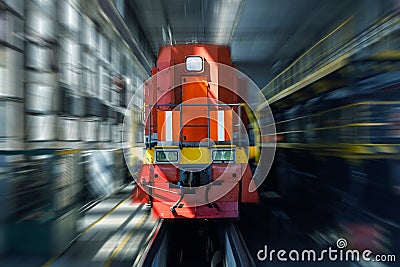 The electric train is going through the tunnel. railway. freightage Stock Photo