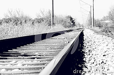 Electric Train Rails High Contrast Stock Photo