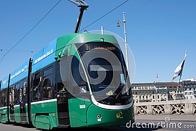 Electric tram of the public transport company Basel tramway network, Switzerland Editorial Stock Photo