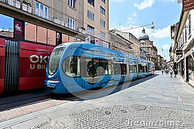 Electric Tram in Wide Avenue in Zagreb, Croatia Editorial Stock Photo