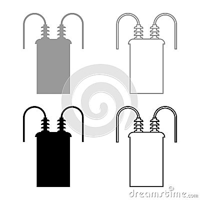 Electric transformer high voltage substation energy power set icon grey black color vector illustration image solid fill outline Vector Illustration