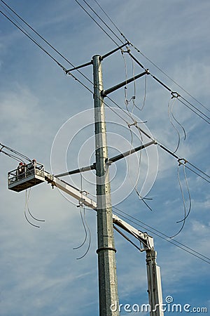 Electric Transmission Line Construction Stock Photo