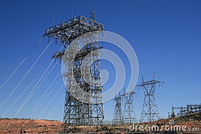 Electric transmission lines Stock Photo