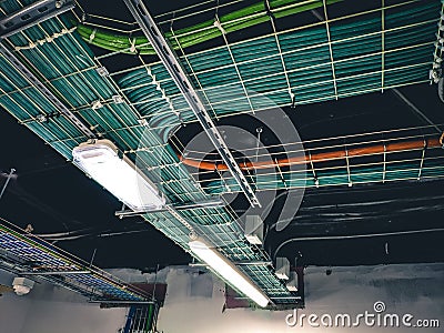 Electric trays for electrical and data cabling on site Stock Photo