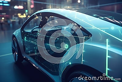 Electric vehicle changing on street parking with graphical user interface, Future EV car concept AI generated Stock Photo