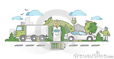 Electric vehicle charging with plugged electricity socket outline concept Vector Illustration