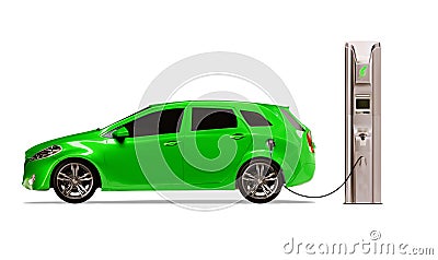 Electric Vehicle Charging Station Cartoon Illustration