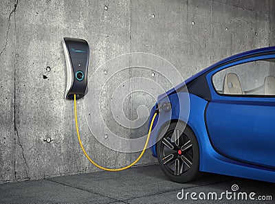 Electric vehicle charging station for home. Stock Photo