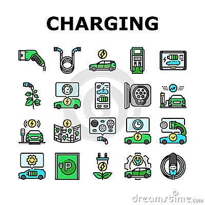 electric vehicle charging station icons set vector Vector Illustration