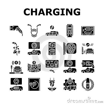 electric vehicle charging station icons set vector Vector Illustration