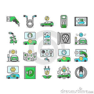 electric vehicle charging station icons set vector Vector Illustration