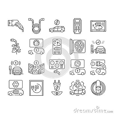 electric vehicle charging station icons set vector Vector Illustration