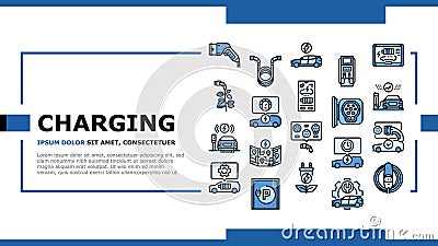 electric vehicle charging station landing header vector Vector Illustration