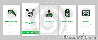 electric vehicle charging station onboarding icons set vector Vector Illustration