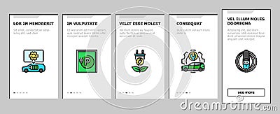 electric vehicle charging station onboarding icons set vector Cartoon Illustration