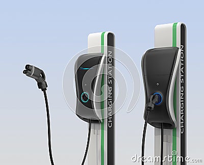 Electric vehicle charging station in public space Stock Photo