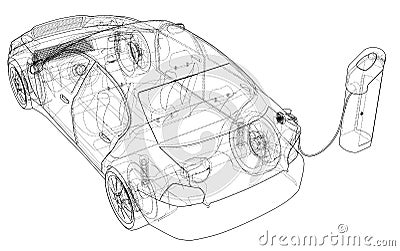 Electric Vehicle Charging Station Sketch Cartoon Illustration