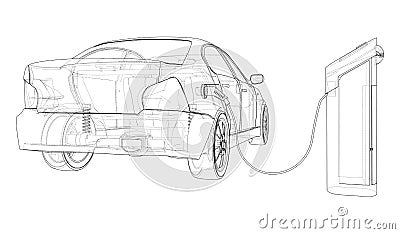 Electric Vehicle Charging Station Sketch. Vector Vector Illustration