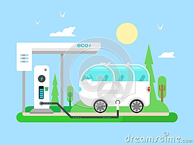 Electric vehicle charging Vector Illustration