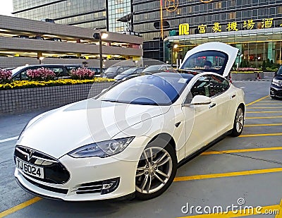 Electric vehicle model S of the brand Tesla Motors Editorial Stock Photo