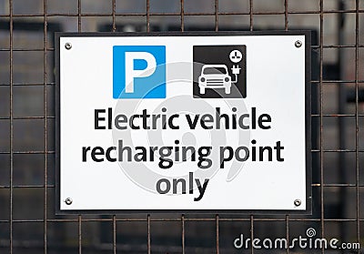 Electric Vehicle Recharging Point sign Stock Photo