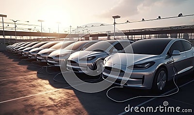 Electric vehicle revolution: company charging station for electric cars Creating using generative AI tools Stock Photo