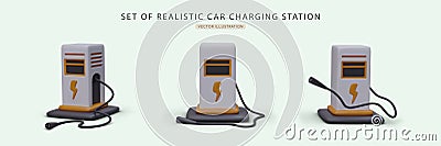 Electric vehicle supply equipment. Set of realistic car charging stations Vector Illustration