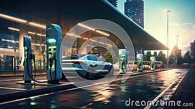 electric vehicles at charging stations Stock Photo