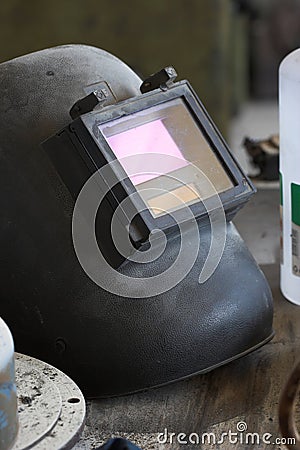 Electric welder's mask Stock Photo