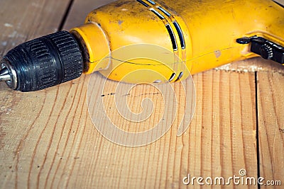 Electric well used power drill, close up Stock Photo