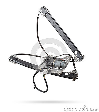 Electric window mechanism motor for a car on a white isolated background. Automotive spare parts catalog Stock Photo