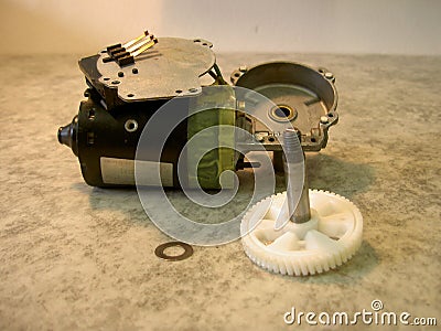 Electric wiper motor disassembled, oblique view Stock Photo