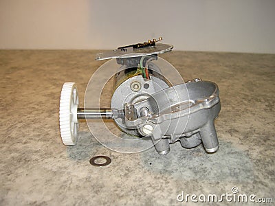 Electric wiper motor disassembled, side view Stock Photo