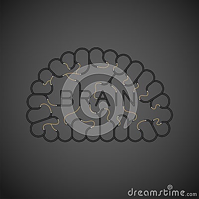 Electric wire cable Brain black color Connect concept design with Brain text illustration Vector Illustration
