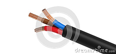 Electric wire with three cables Stock Photo