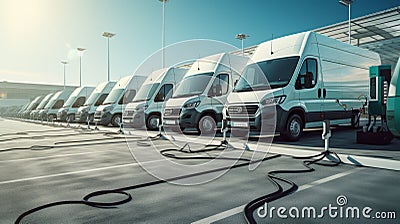 Electric work van plugged in at charging station. Generative AI Stock Photo