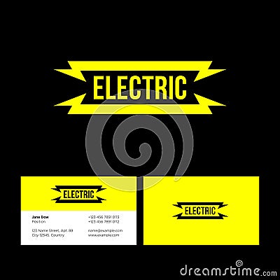 Electric yellow flat logo with lightning on the dark background. Vector Illustration