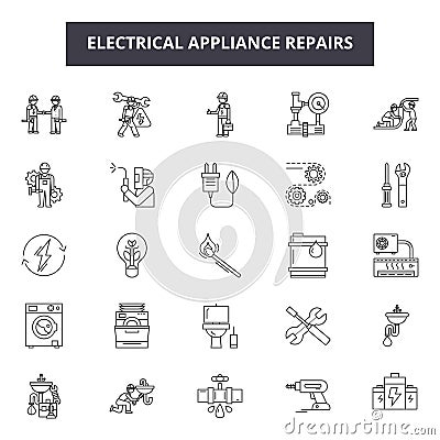 Electrical appliance repairs line icons, signs, vector set, outline illustration concept Vector Illustration