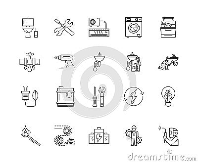 Electrical appliance repairs line icons, signs, vector set, outline illustration concept Vector Illustration