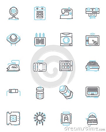 Electrical appliances linear icons set. Power , Efficiency , Voltage , Wattage , Current , Circuits , Resistor line Vector Illustration